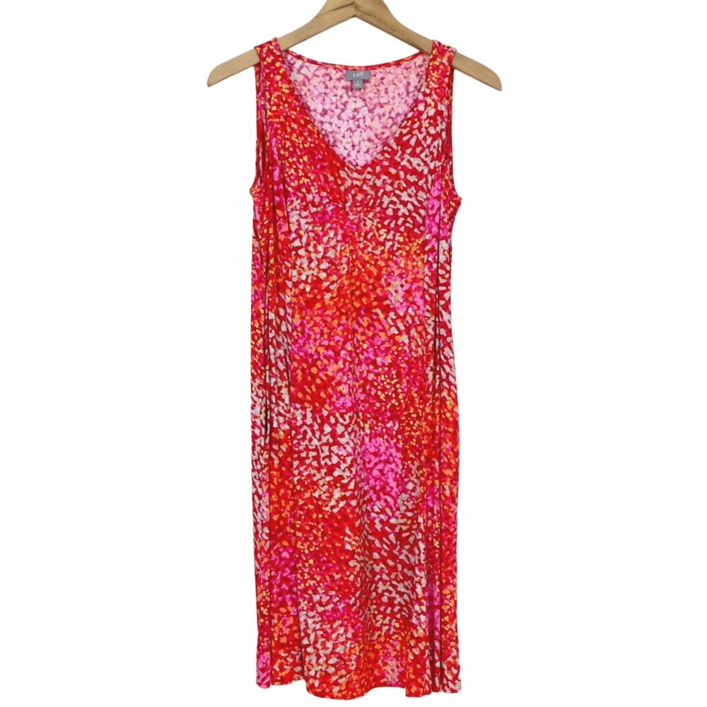 J Jill Size 8 Midi Sleeveless Dress V Neck Abstract Multicolor Pastels